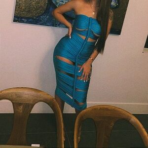 Blue Strapless Bodycon Dress